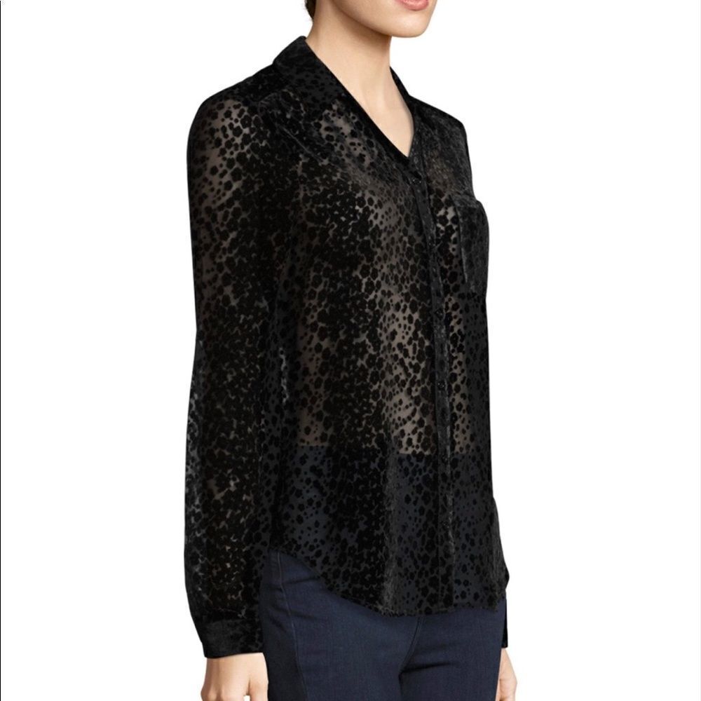 NWOT PAIGE Velvet Burnout Style Button Front Silk Blouse